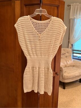 Cupshe Cream Crochet Swim Coverup Tunic